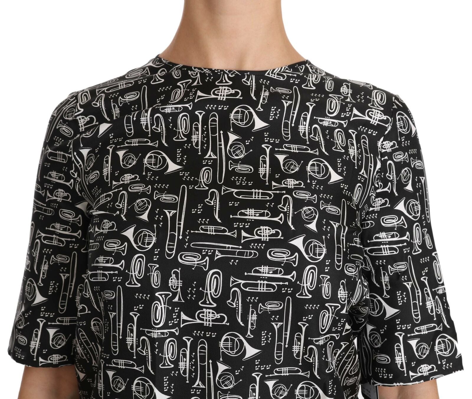 Dolce & Gabbana Black Musical Instruments Print Silk Women's Blouse