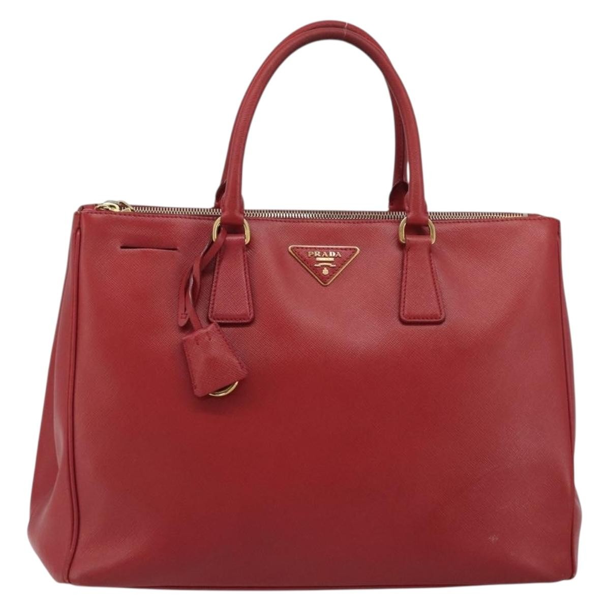 Prada Double Zip Lux Tote Saffiano Leather Red Leather Handbag (Pre-Owned)