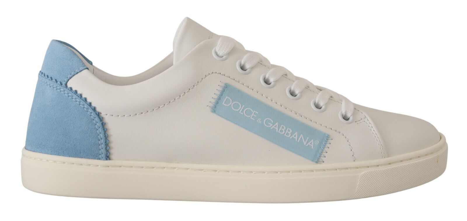 Dolce & Gabbana White Blue Leather Low Top Sneakers Women's Shoes