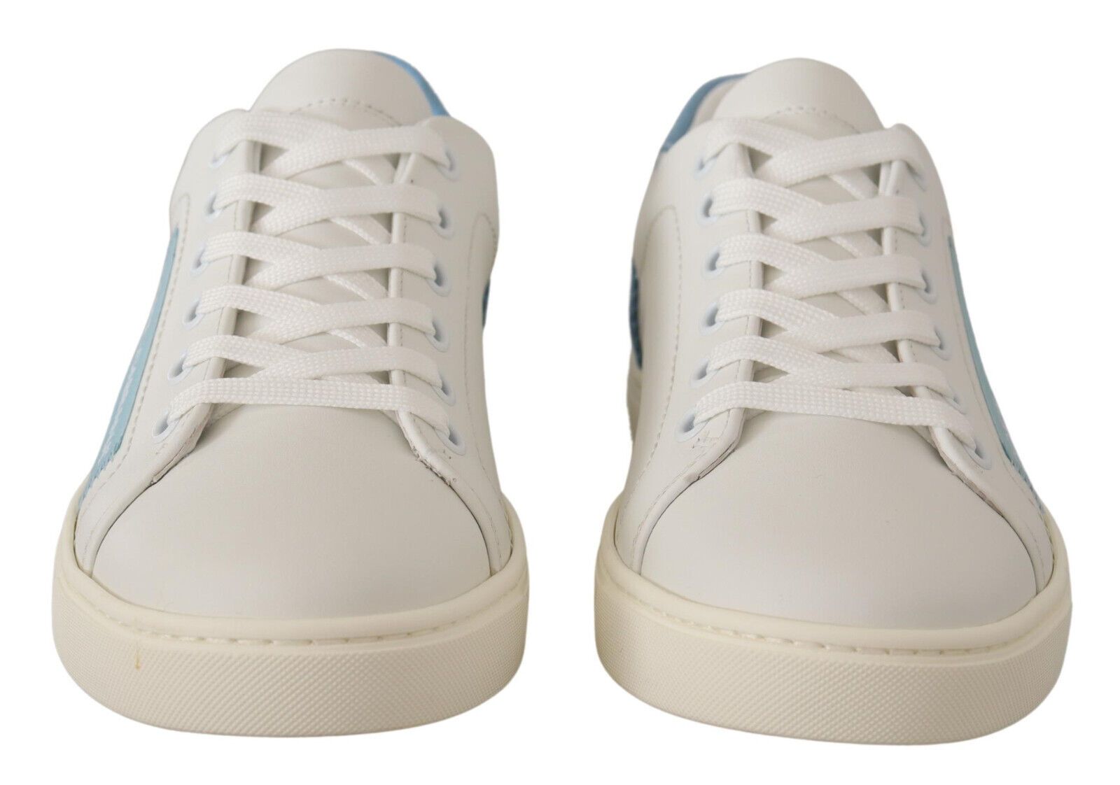 Dolce & Gabbana White Blue Leather Low Top Sneakers Women's Shoes