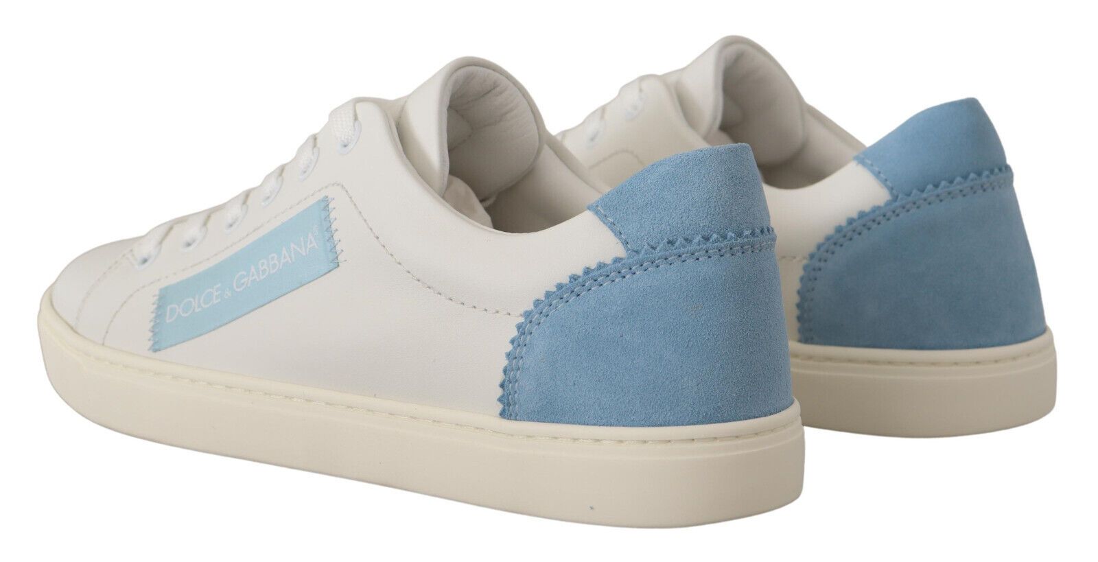 Dolce & Gabbana White Blue Leather Low Top Sneakers Women's Shoes