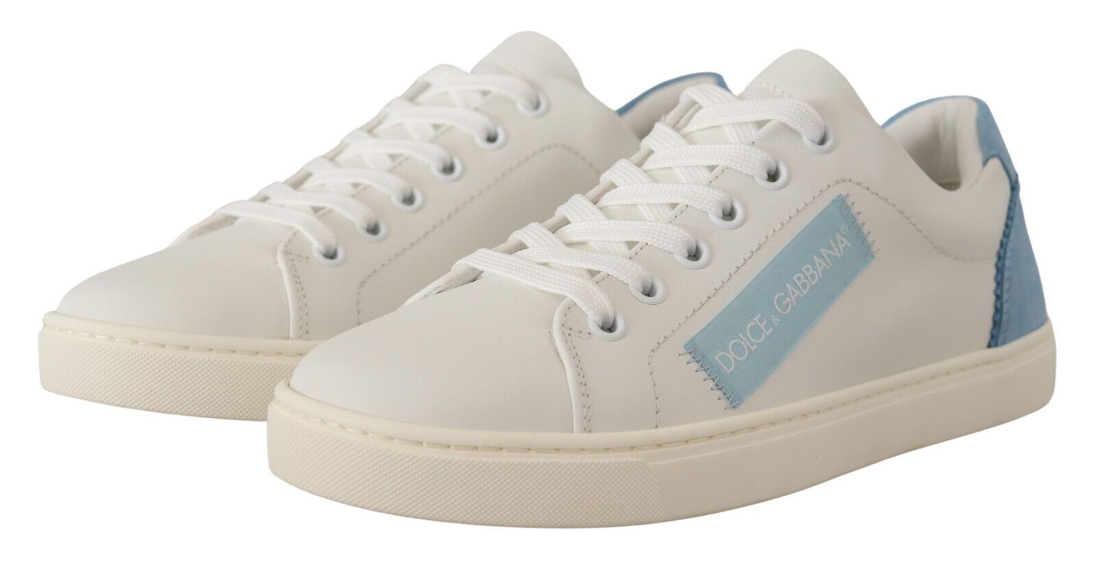 Dolce & Gabbana White Blue Leather Low Top Sneakers Women's Shoes