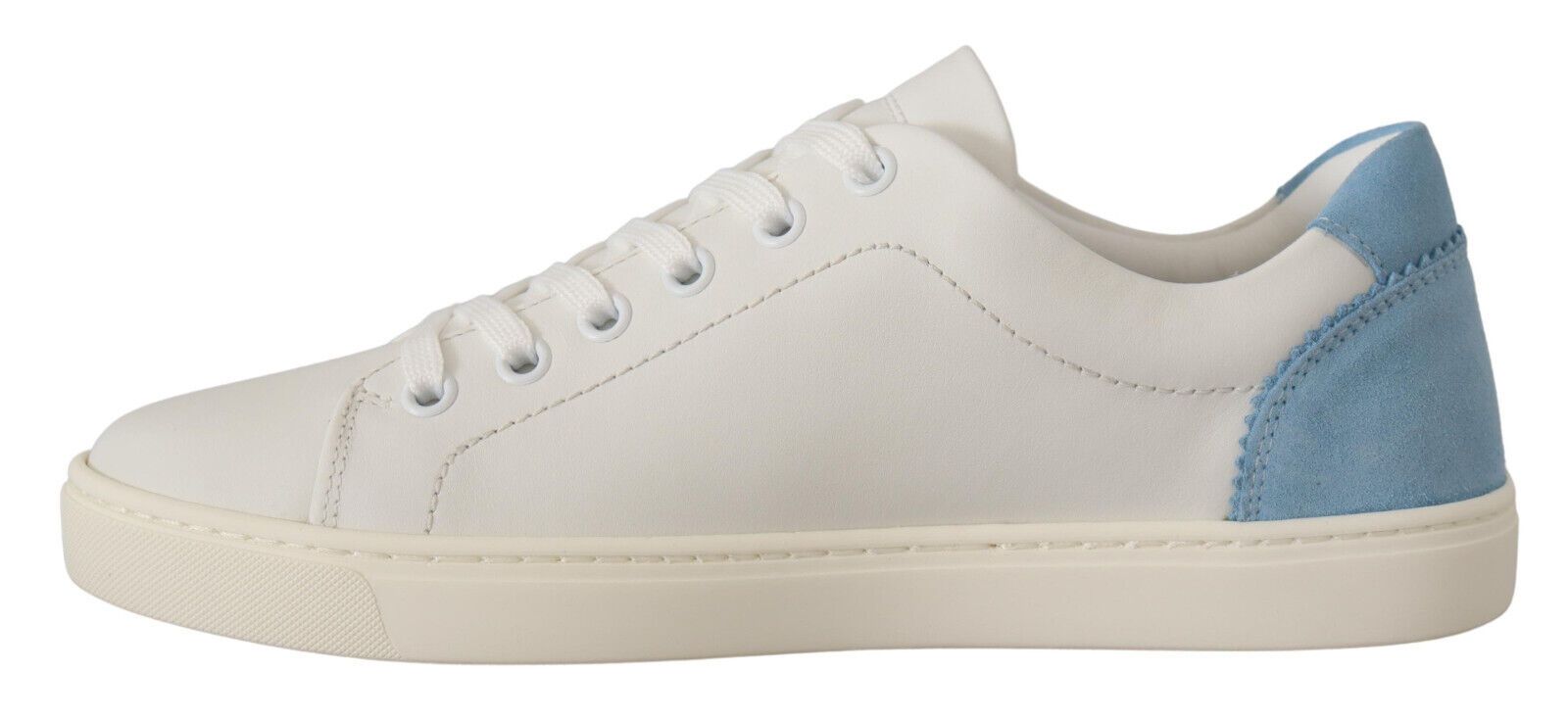 Dolce & Gabbana White Blue Leather Low Top Sneakers Women's Shoes