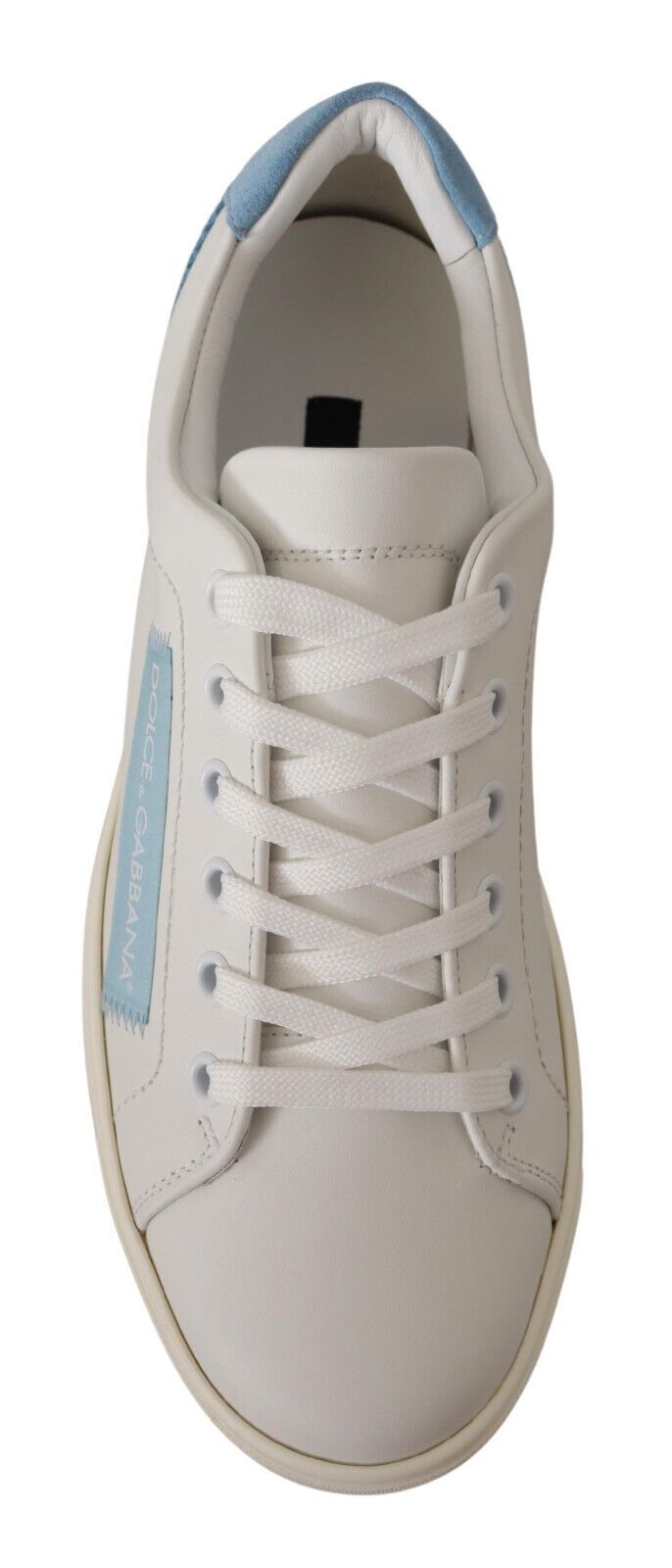 Dolce & Gabbana White Blue Leather Low Top Sneakers Women's Shoes