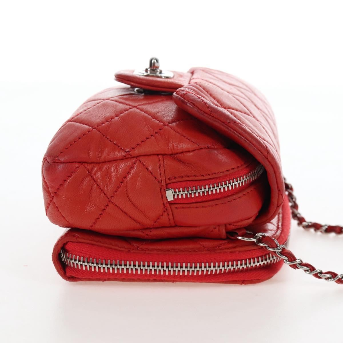 Chanel Wallet On Chain Flap Quilted Calfskin Red Leather Handbag (Pre-Owned)