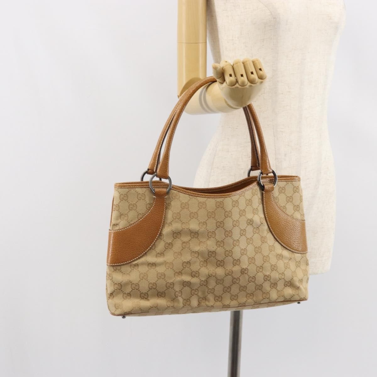 Gucci Vintage Ring Tote Gg Canvas With Leather Beige Canvas Tote Bag Bag (Pre-Owned)