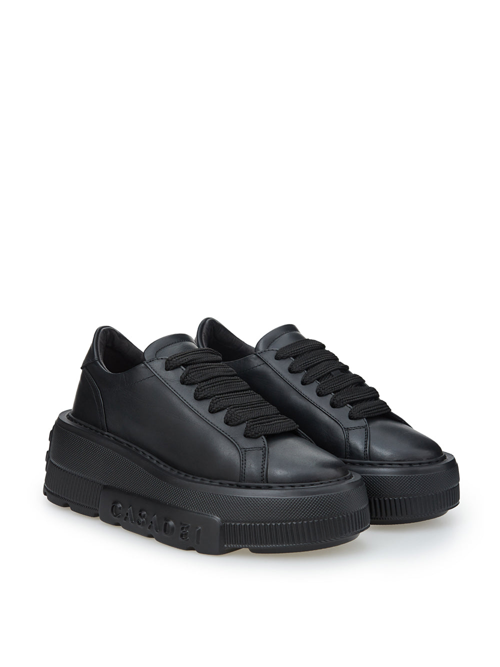 Casadei Elevate Your Style: Black Leather Maxi Platform Women's Sneakers