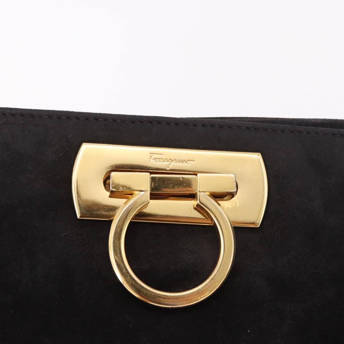 Salvatore Ferragamo Gancini Chain Suede Black Suede Shoulder Bag Bag (Pre-Owned)