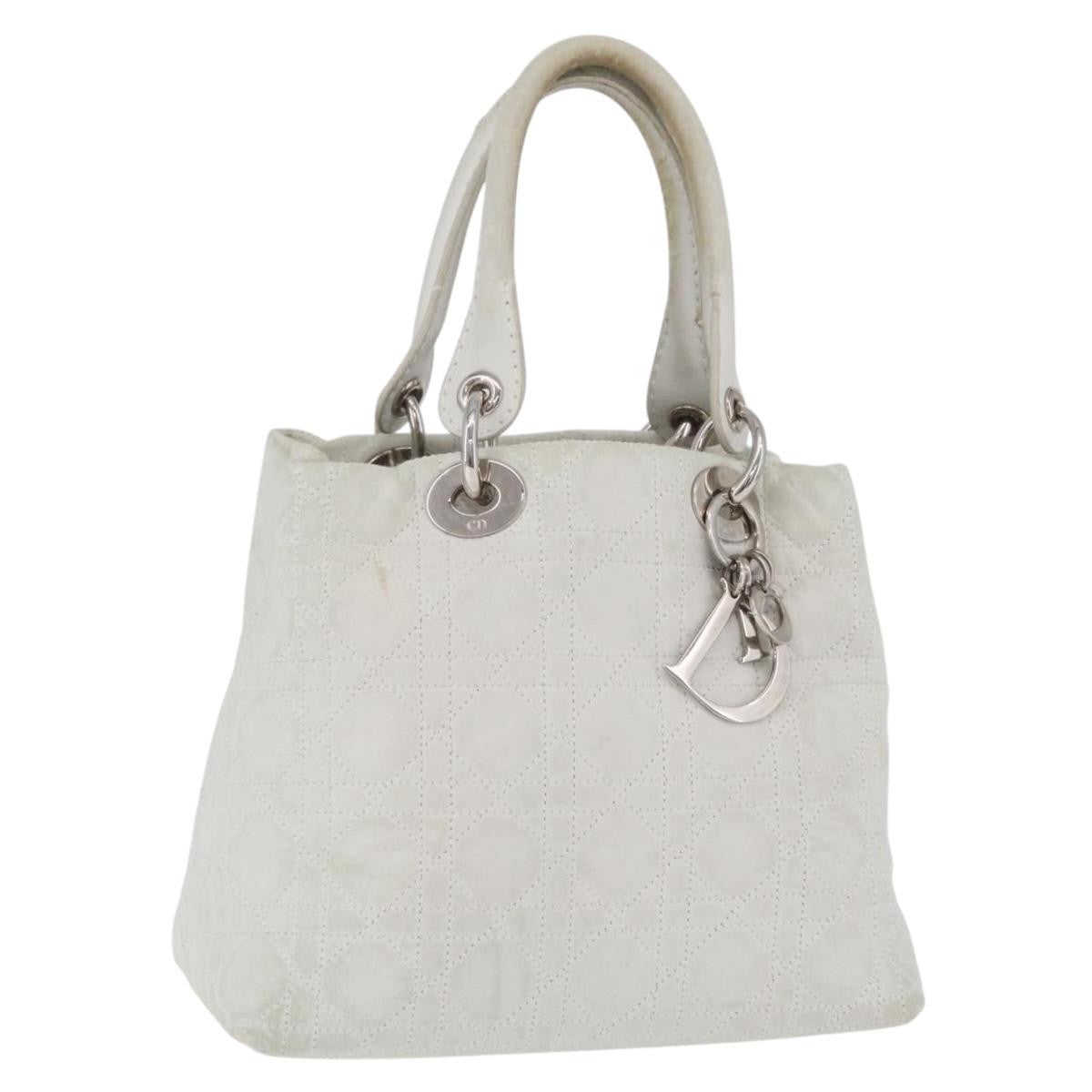 Christian Dior Lady Dior Cannage Quilt Calfskin White Leather Handbag (Pre-Owned)