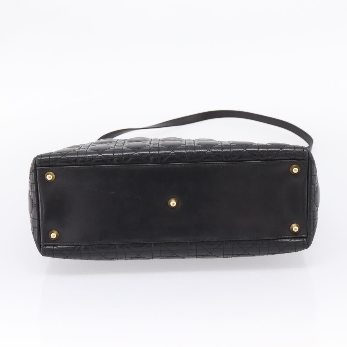 Christian Dior Vintage Lady Dior Cannage Quilt Lambskin Black Leather Handbag (Pre-Owned)