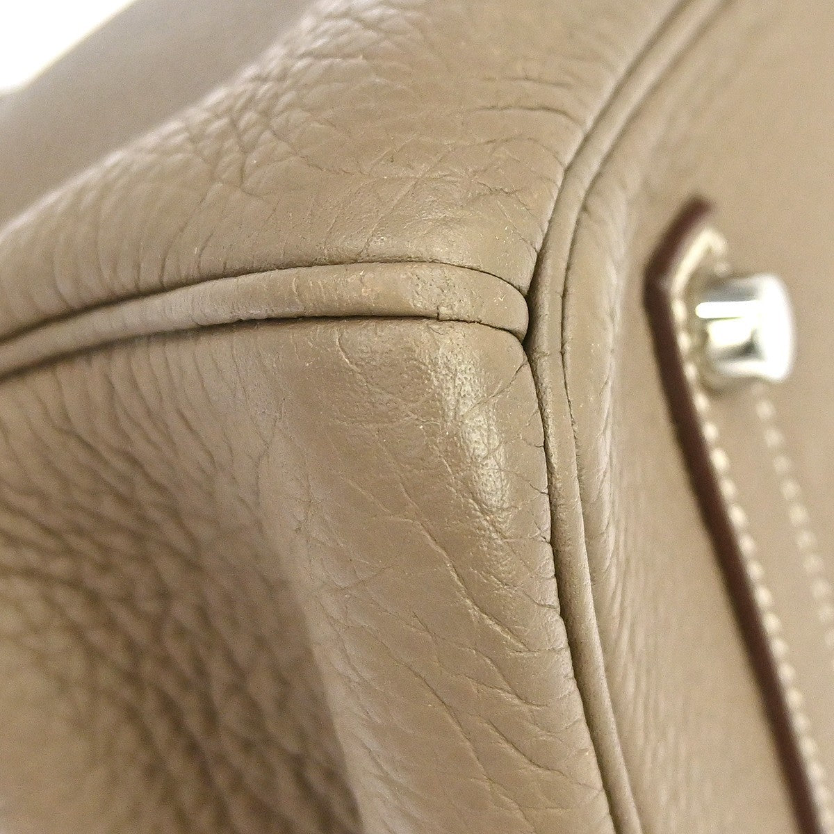 Hermes Birkin Grey Clemence With Palladium Hardware Beige Calfskin Handbag (Pre-Owned)