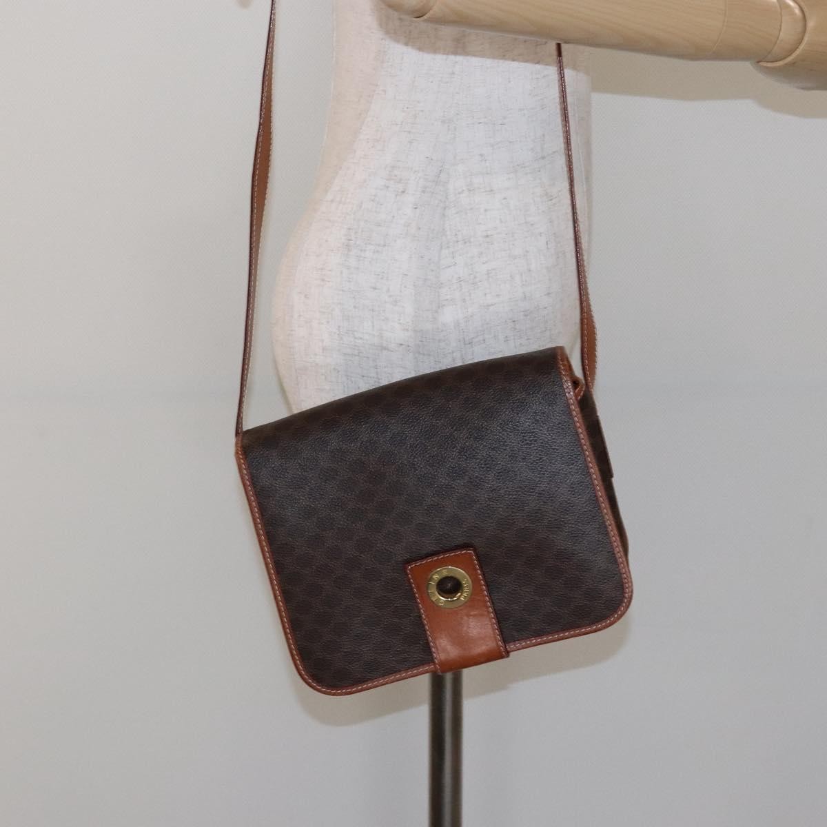 Celine Macadam Shoulder Pvc Leather Brown Canvas Bag (Pre-Owned)