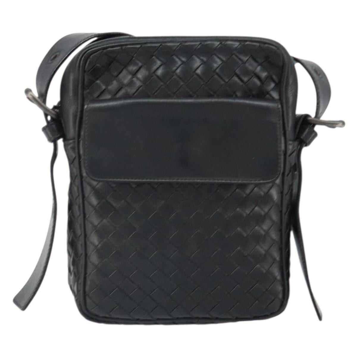 Bottega Veneta 76 Shoulder Intrecciato Goatskin Black Leather Shoulder Bag Bag (Pre-Owned)