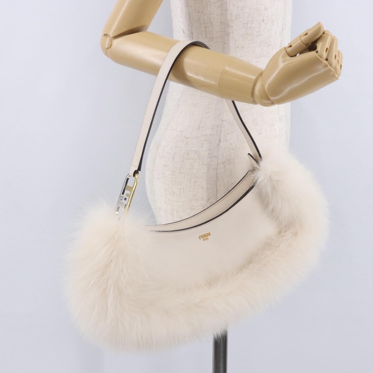 Fendi O'lock Swing Leather With Fur White Leather Shoulder Bag Bag (Pre-Owned)