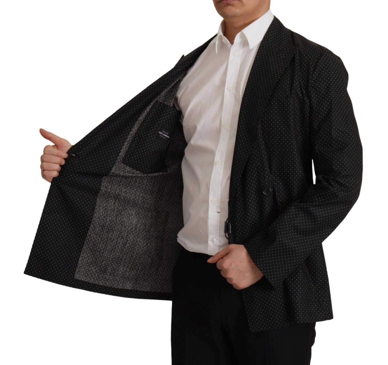 Dolce & Gabbana Black Polka Dotted Cotton Blazer Men's Jacket