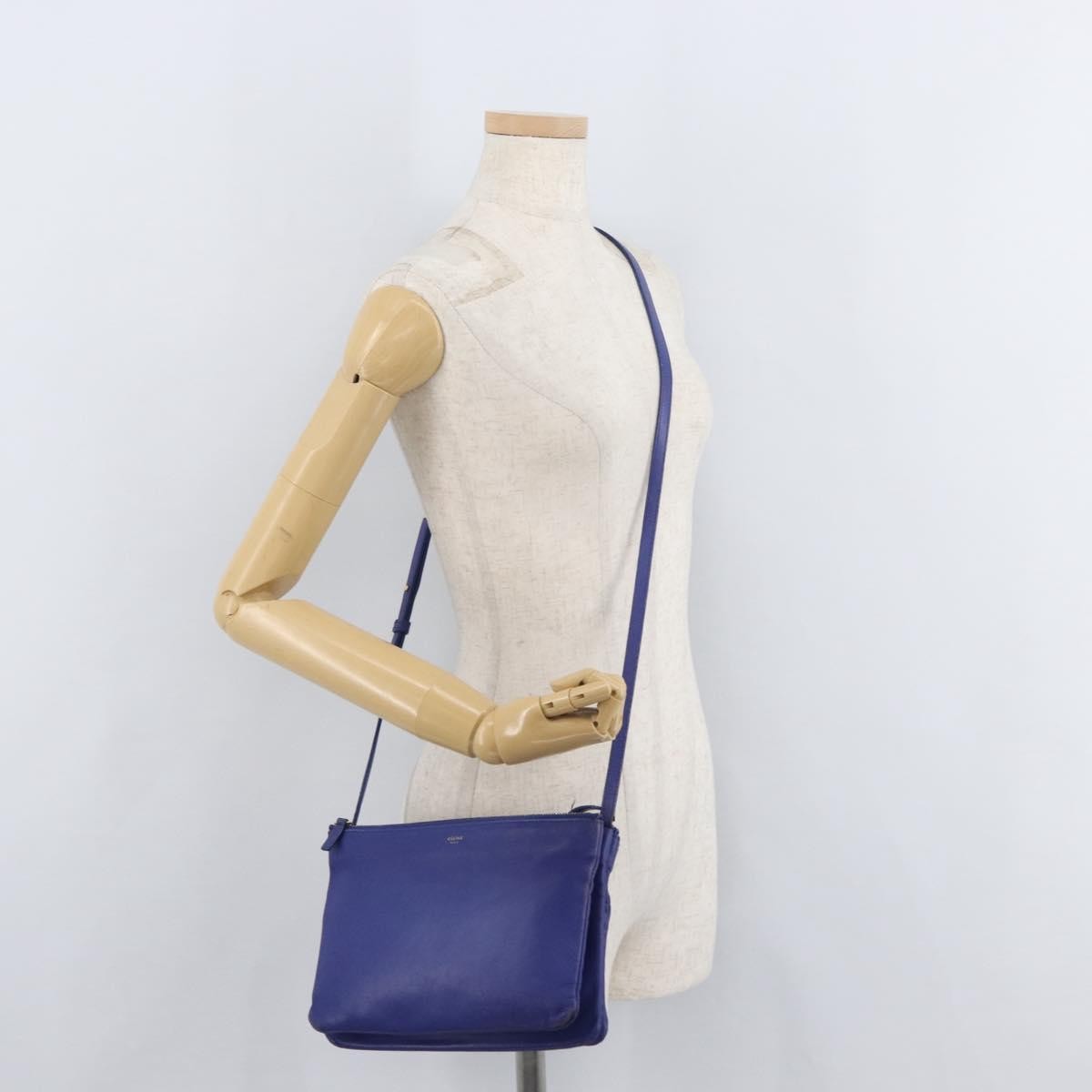 Celine Trio Leather Blue Leather Shoulder Bag Bag (Pre-Owned)