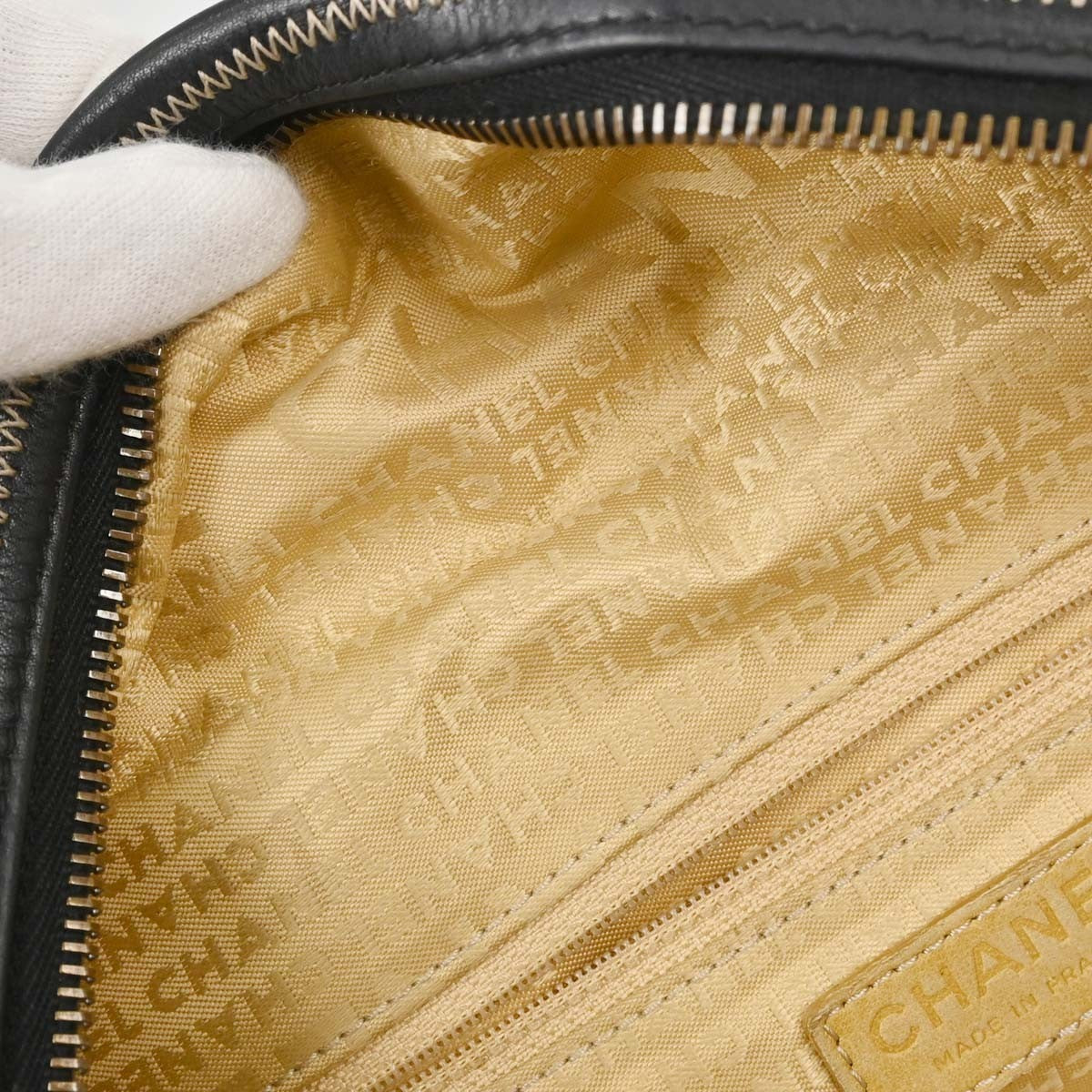 Chanel Vintage Bowler Lambskin Black Leather Handbag (Pre-Owned)