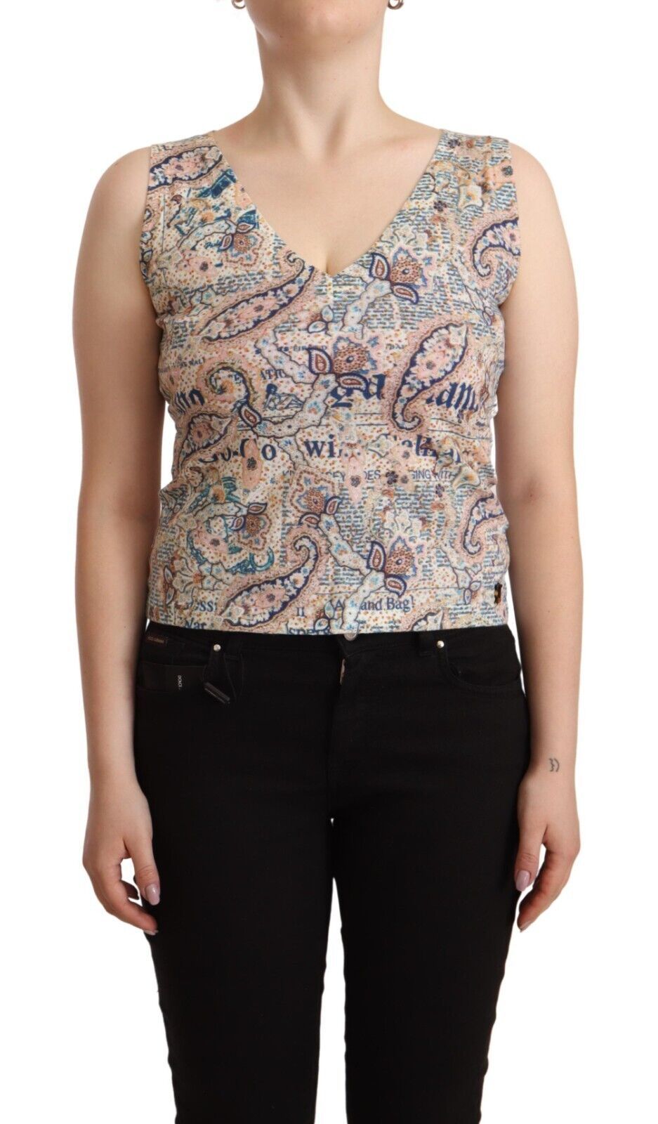 John Galliano Multicolor Cotton Sleeveless V-neck Tank Women's Top