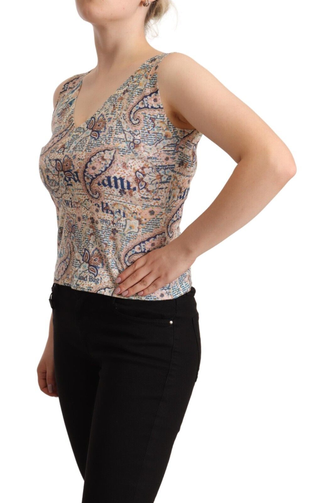John Galliano Multicolor Cotton Sleeveless V-neck Tank Women's Top