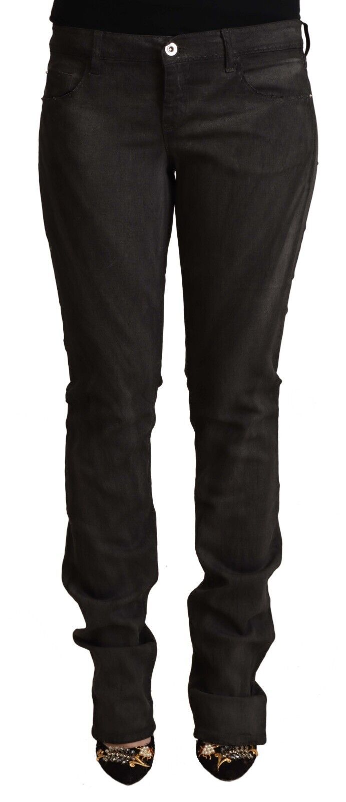 Costume National Black Cotton Mid Waist Skinny Women's Pants