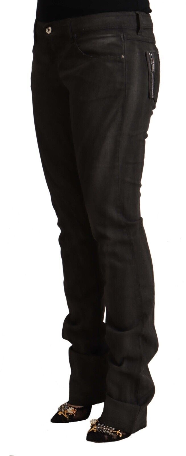 Costume National Black Cotton Mid Waist Skinny Women's Pants