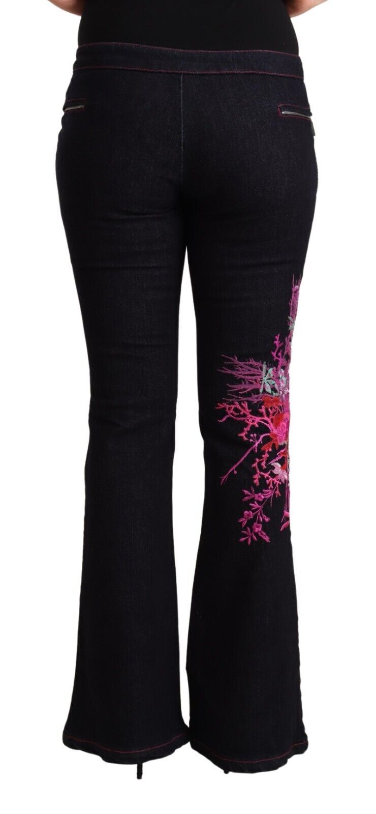 Exte Black Cotton Mid Waist Cotton Flared Women's Jeans