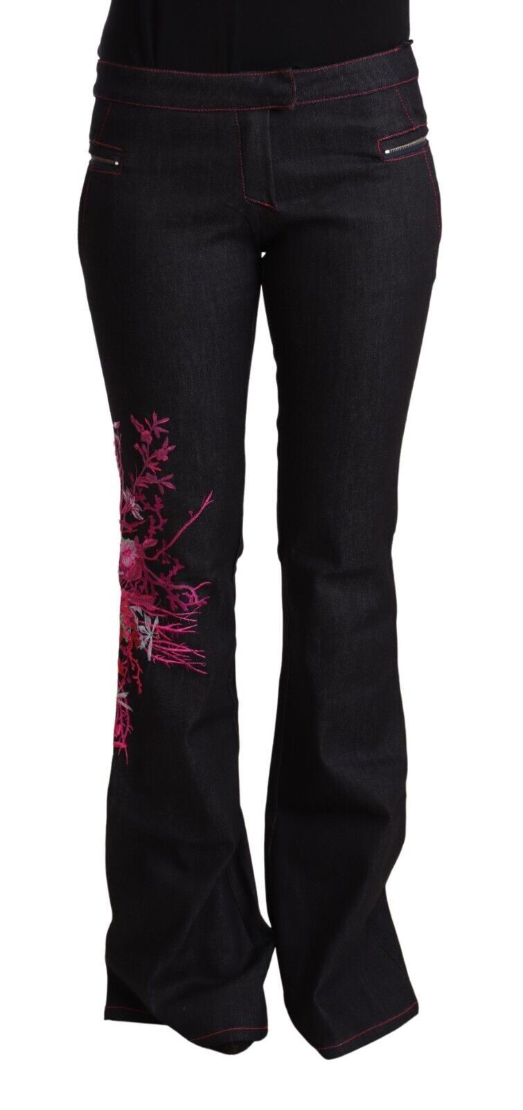 Exte Chic Mid Waist Flared Black Denim Women's Jeans