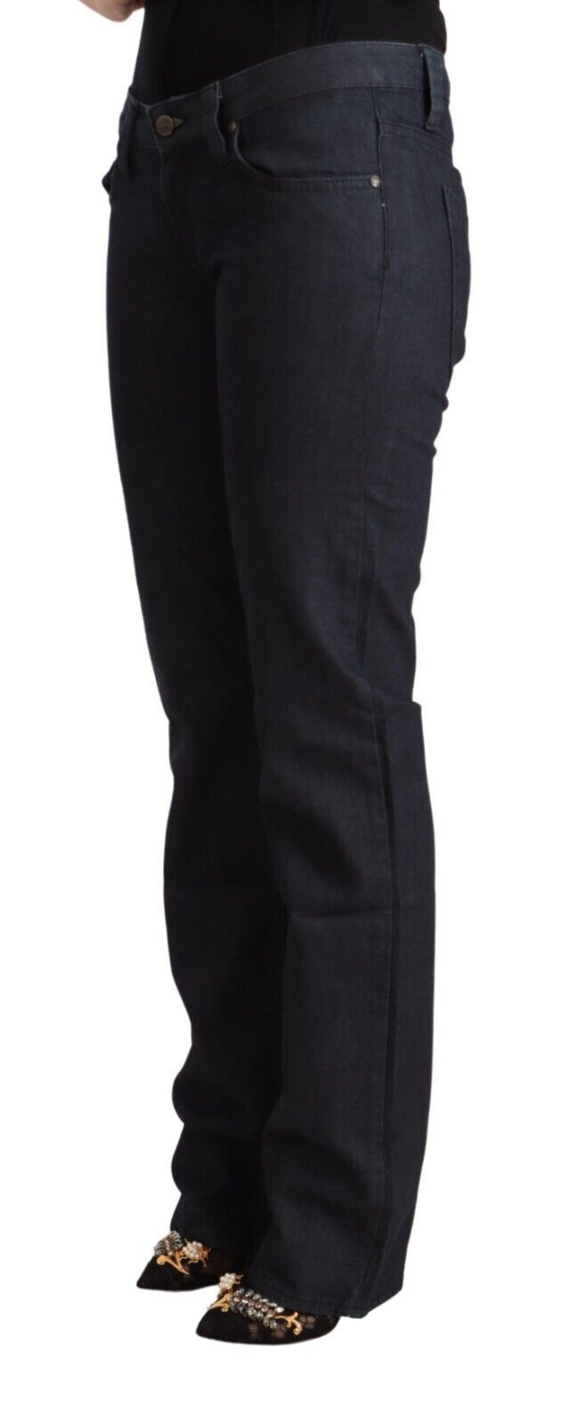Exte Dark Blue Cotton Stretch Low Waist Straight Denim Women's Jeans