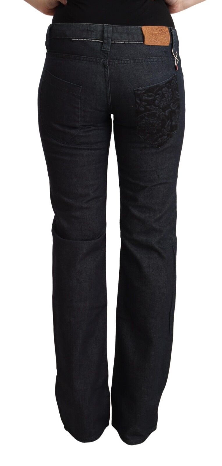 Exte Dark Blue Cotton Stretch Low Waist Straight Denim Women's Jeans