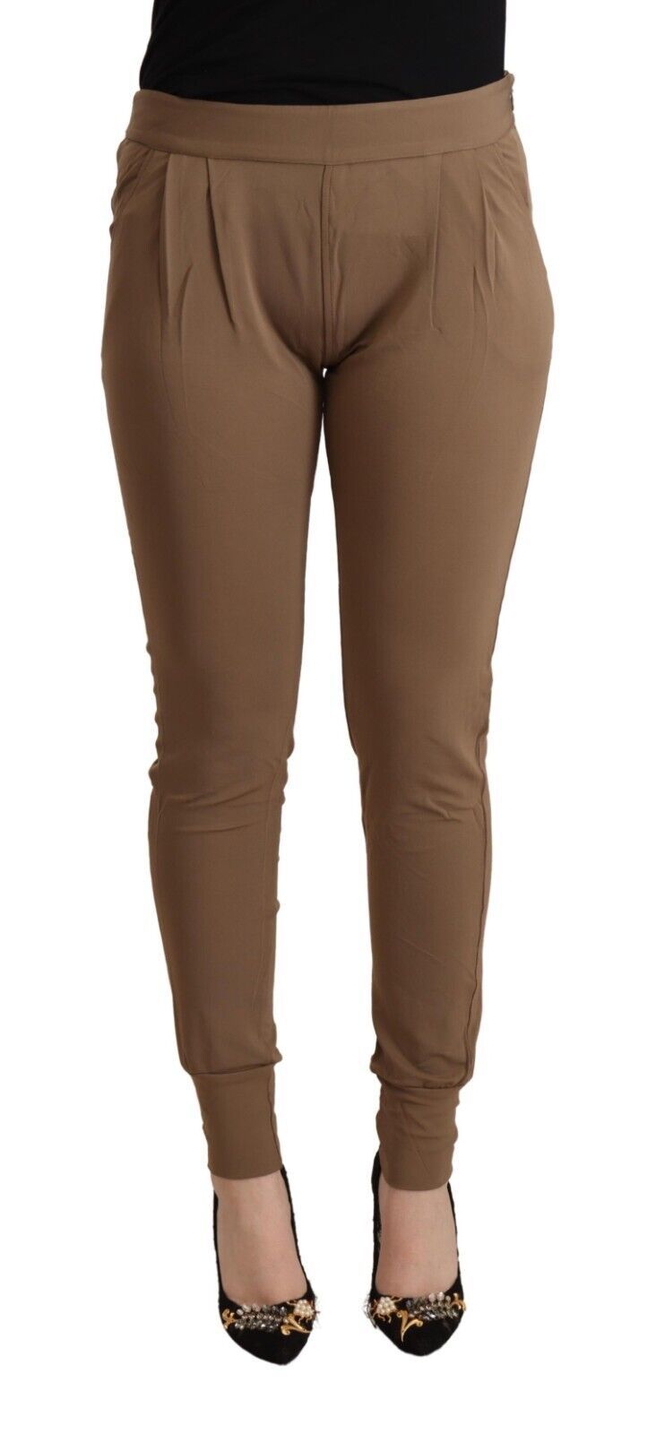 Scervino Street Brown Viscose Mid Waist Slim Tapered Women's Pants