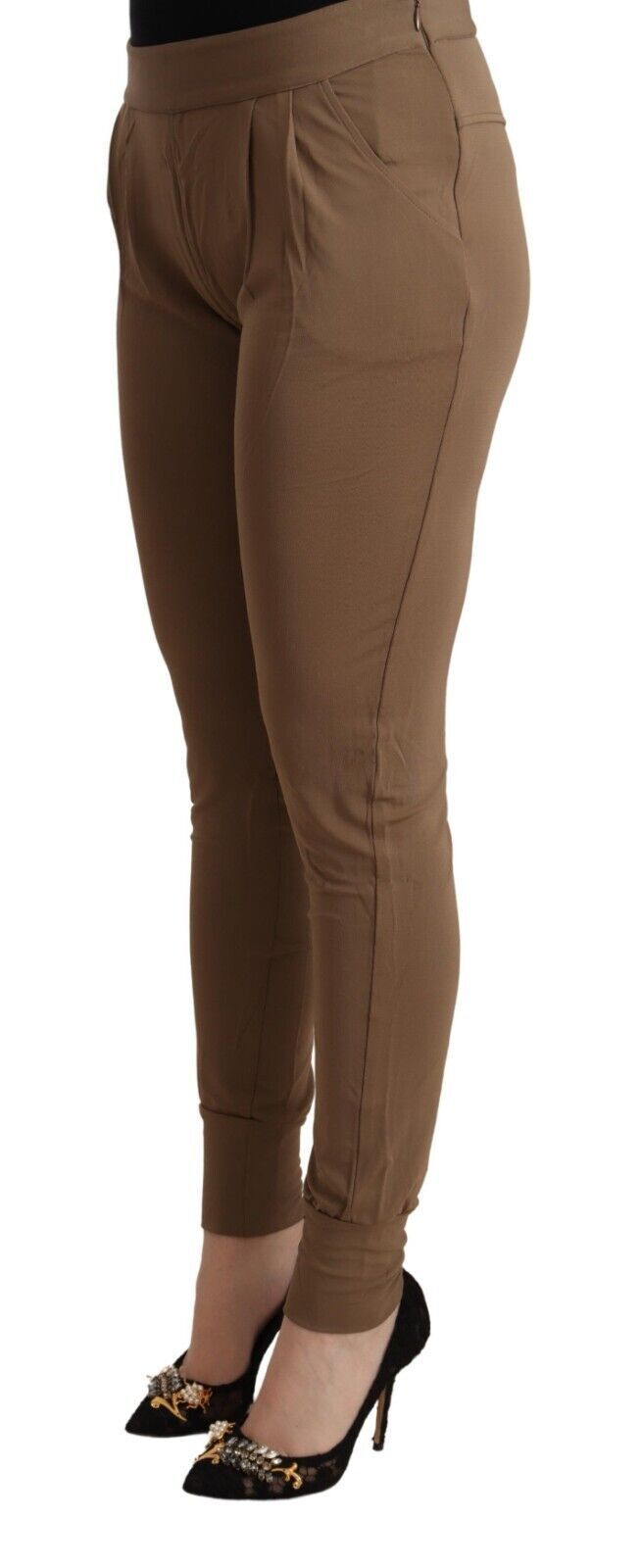 Scervino Street Brown Viscose Mid Waist Slim Tapered Women's Pants