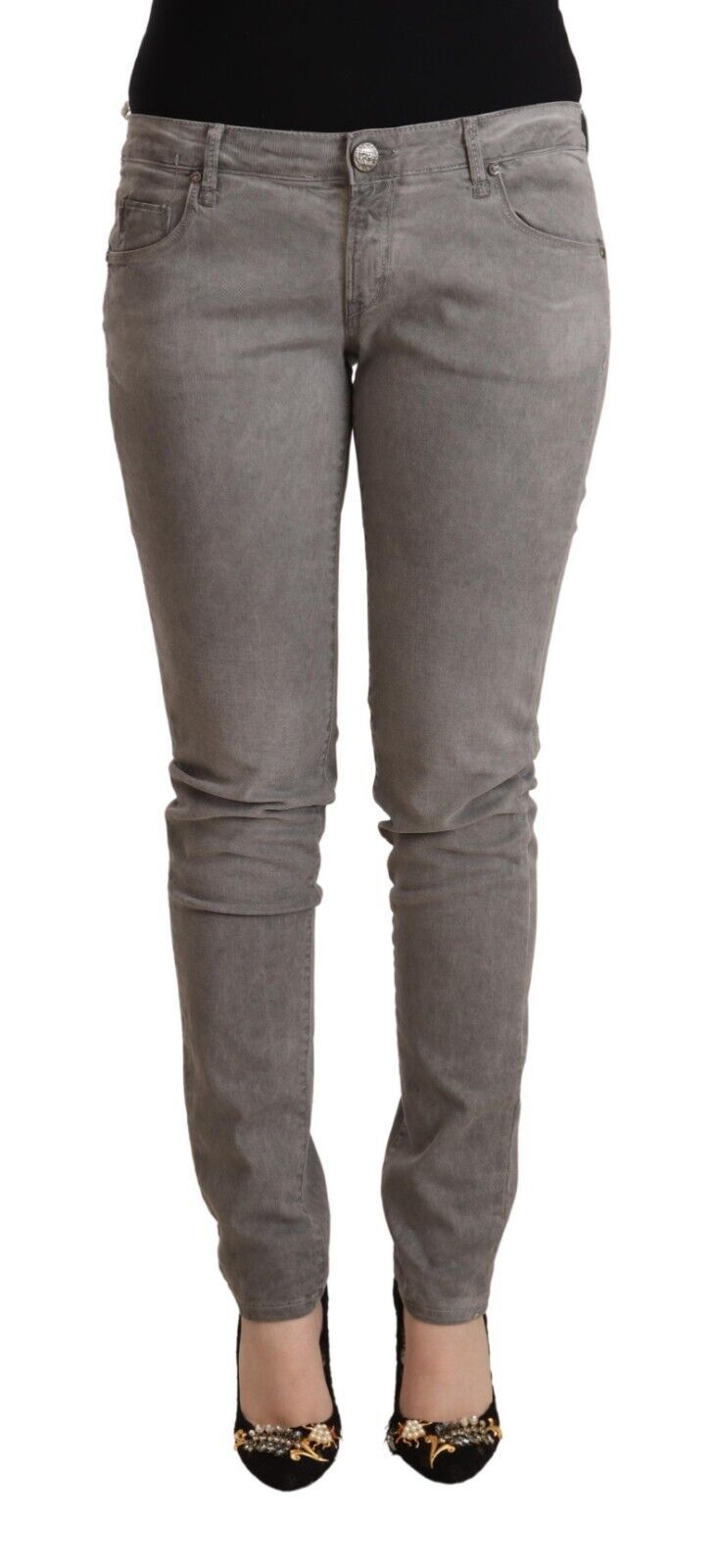 Acht Light Gray Washed Cotton Slim Fit Denim Women's Jeans