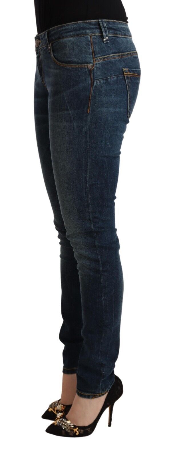 Acht Blue Washed Cotton Slim Fit Denim Low Waist Women's Jeans