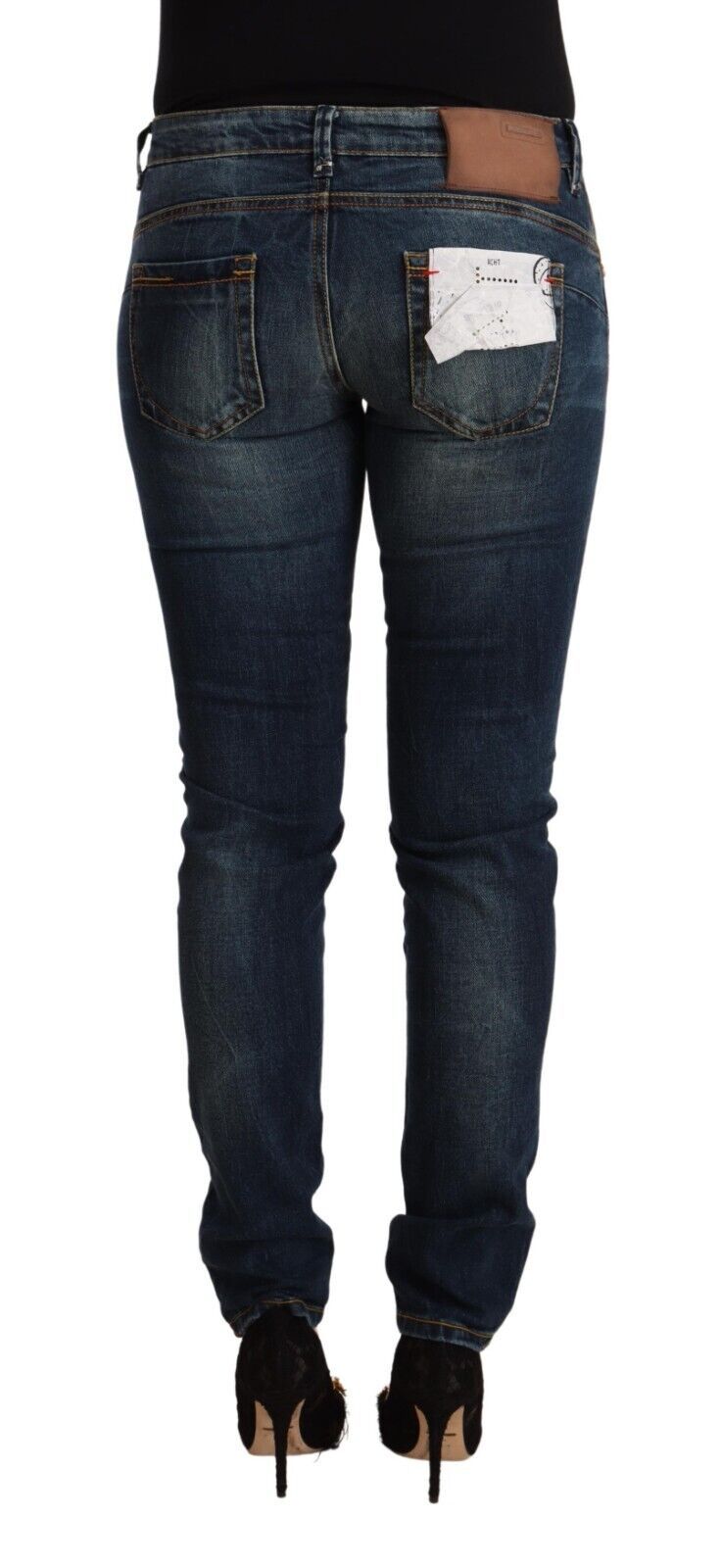 Acht Blue Washed Cotton Slim Fit Denim Low Waist Women's Jeans