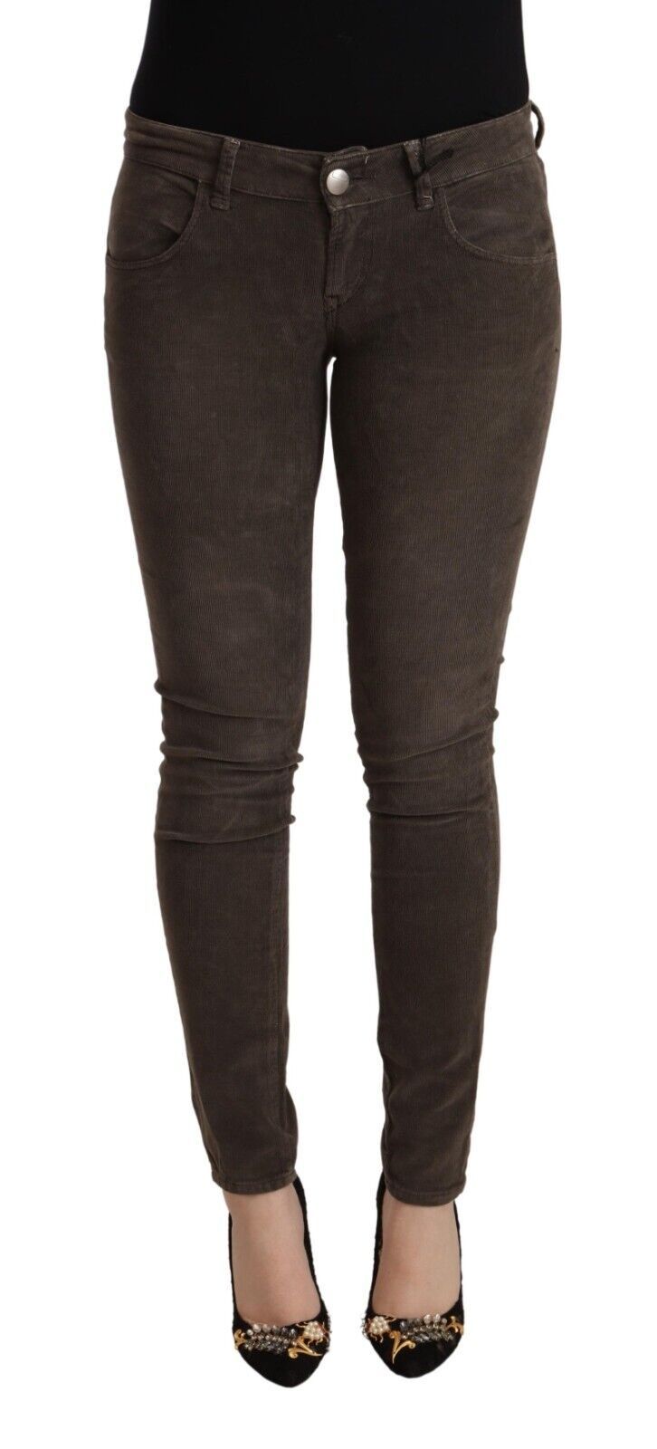 Acht Brown Cotton Slim Fit Denim Low Waist Women's Jeans