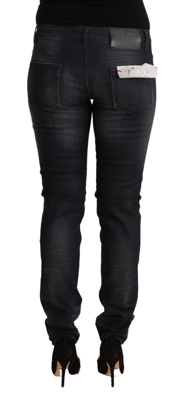 Acht Black Washed Cotton Low Waist Slim Fit Denim Women's Jeans