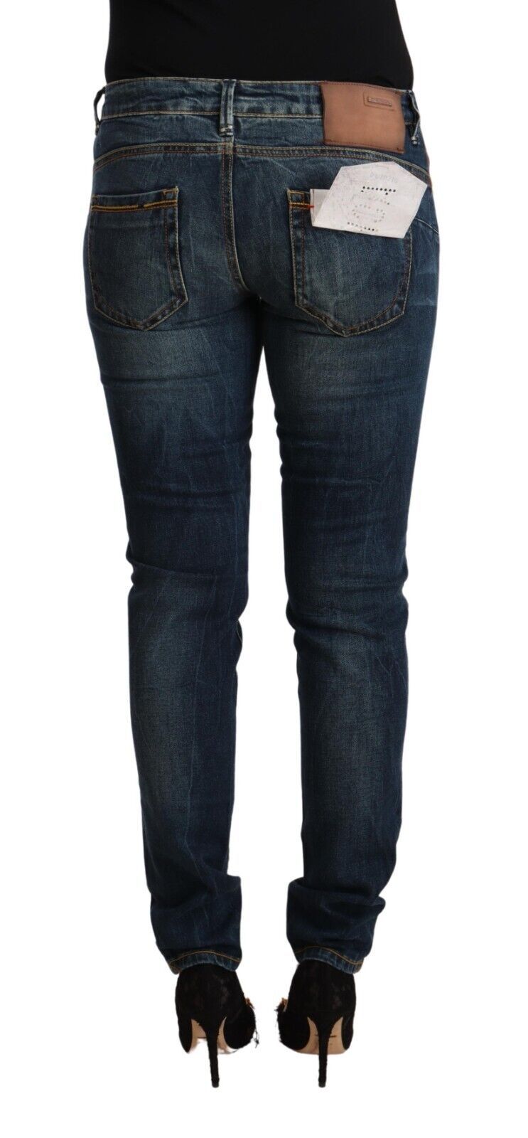 Acht Blue Washed Cotton Low Waist Slim Fit Denim Women's Jeans