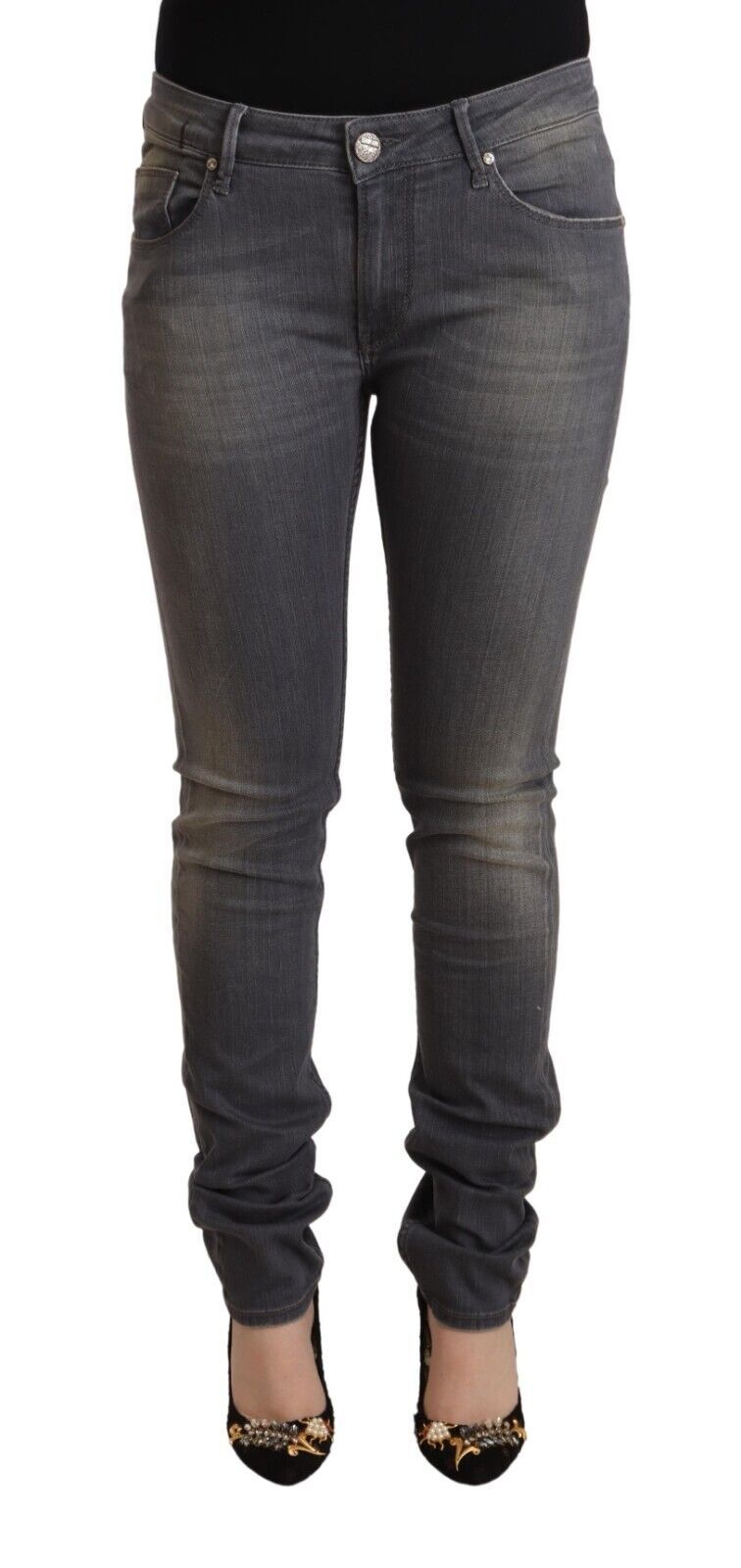 Acht Dark Gray Washed Cotton Denim Skinny Women's Jeans