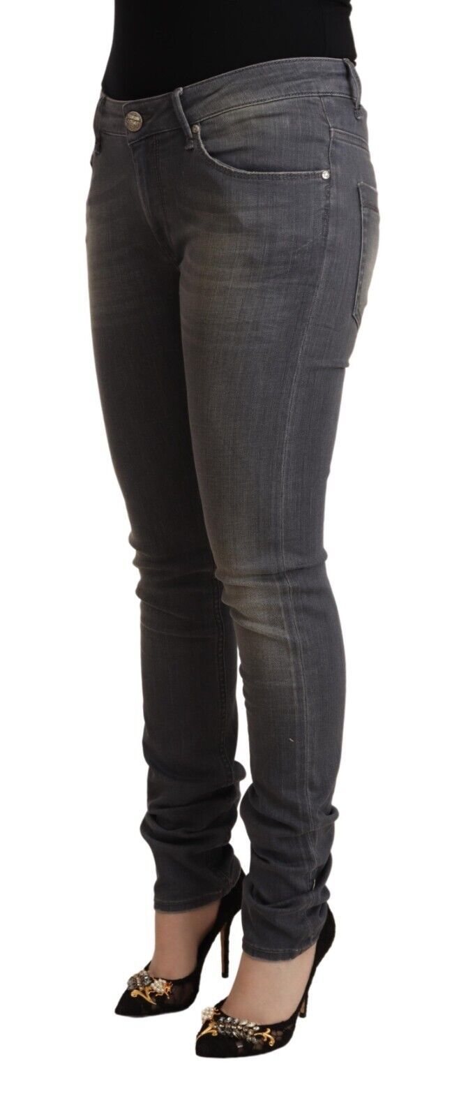 Acht Dark Gray Washed Cotton Denim Skinny Women's Jeans
