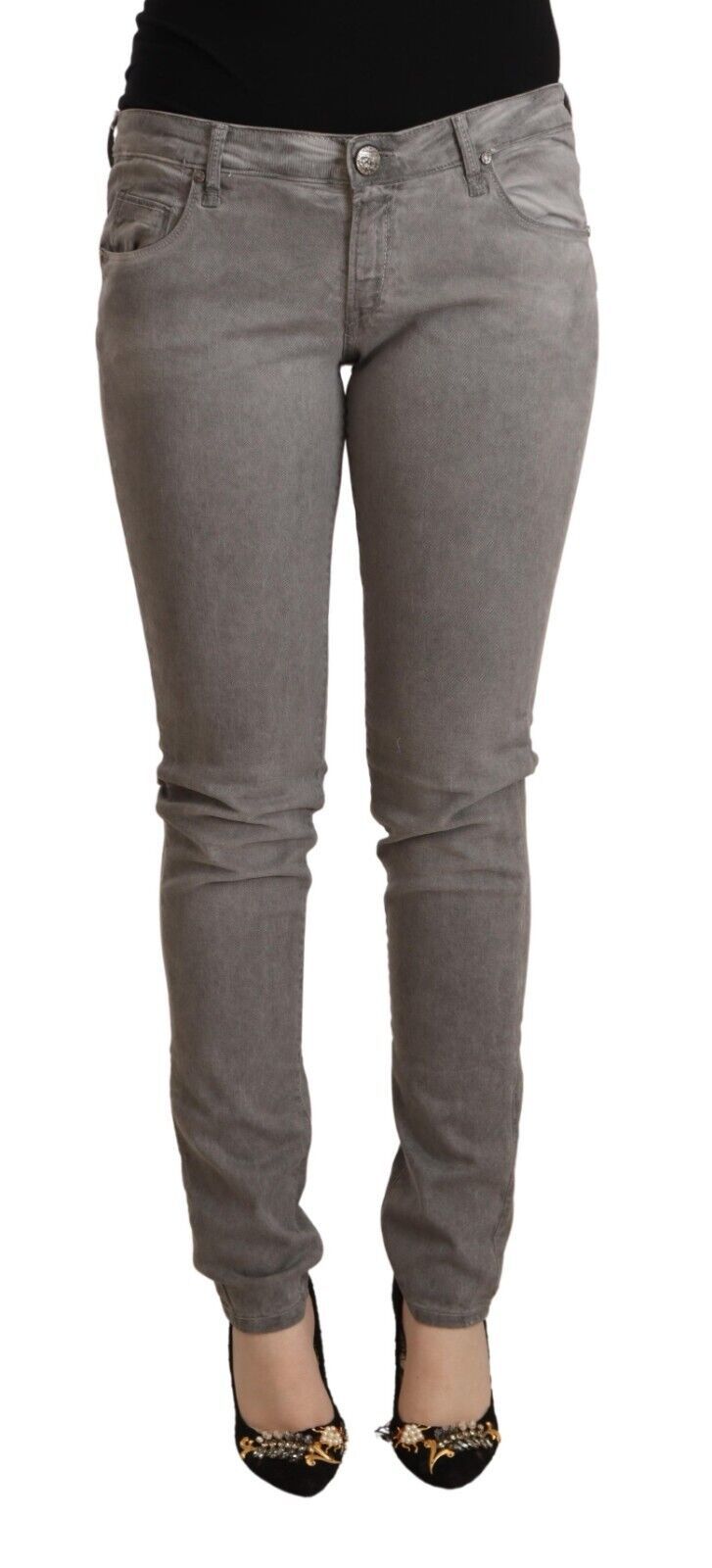 Acht Gray Cotton Low Waist Skinny Push Up Denim Women's Jeans