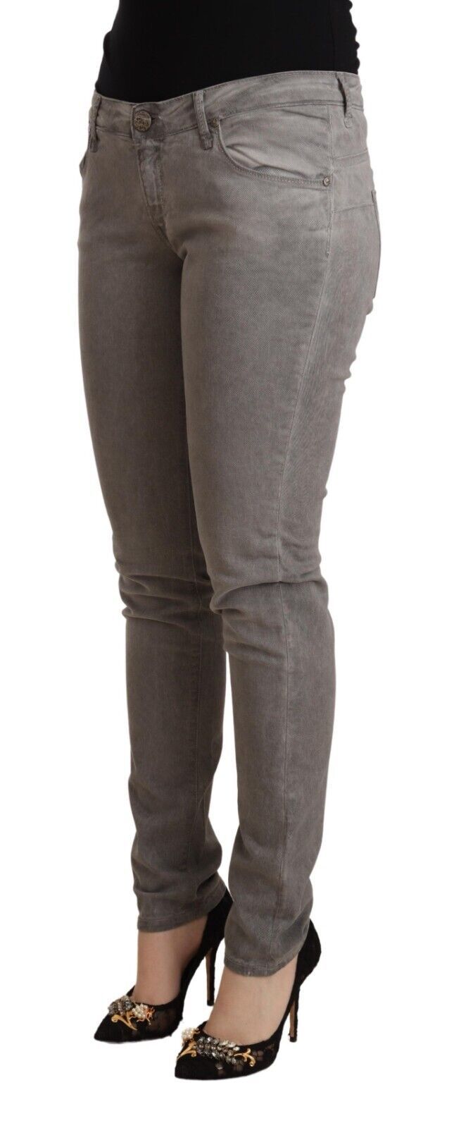 Acht Gray Cotton Low Waist Skinny Push Up Denim Women's Jeans