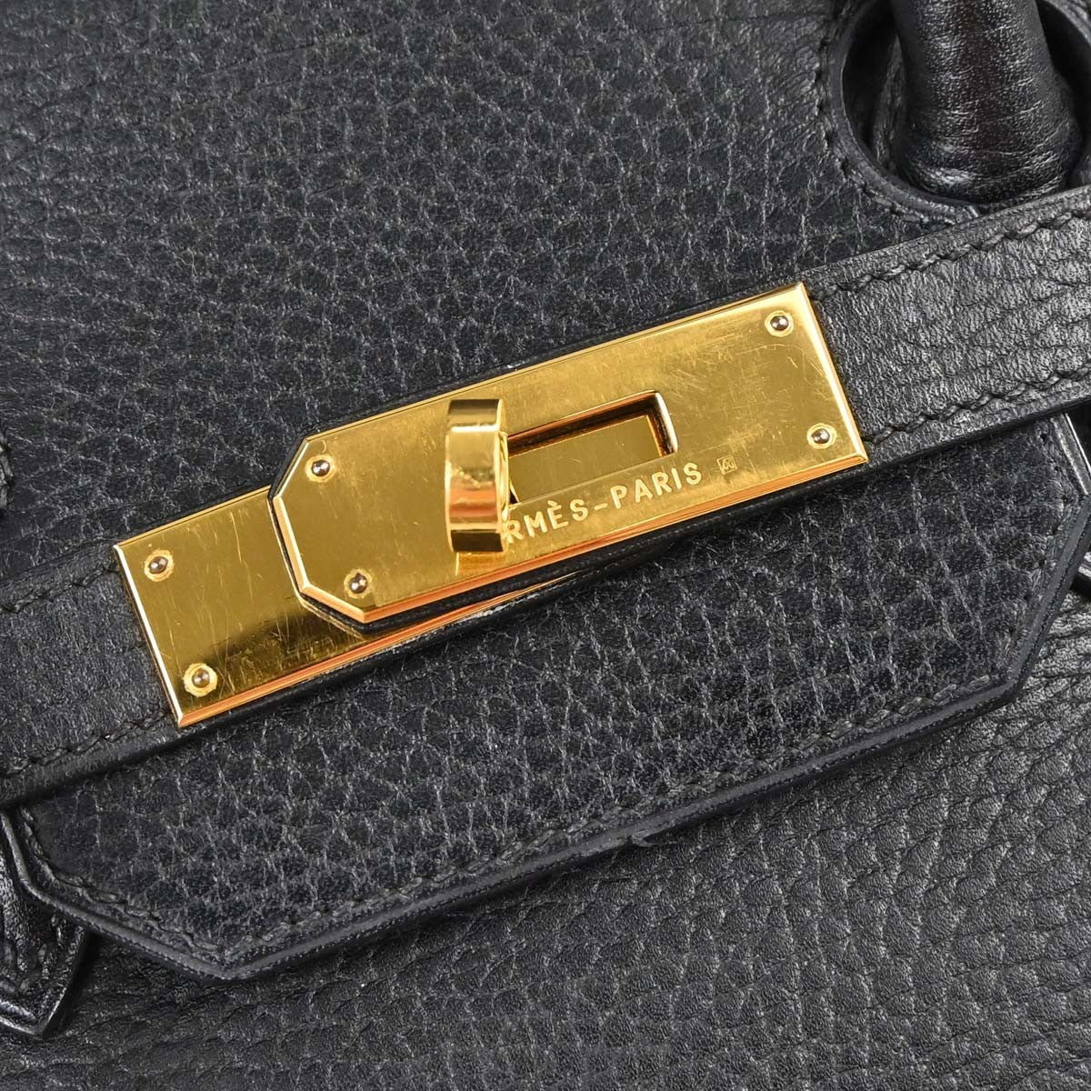 Hermes Birkin Black Clemence With Gold Hardware Black Leather Handbag (Pre-Owned)