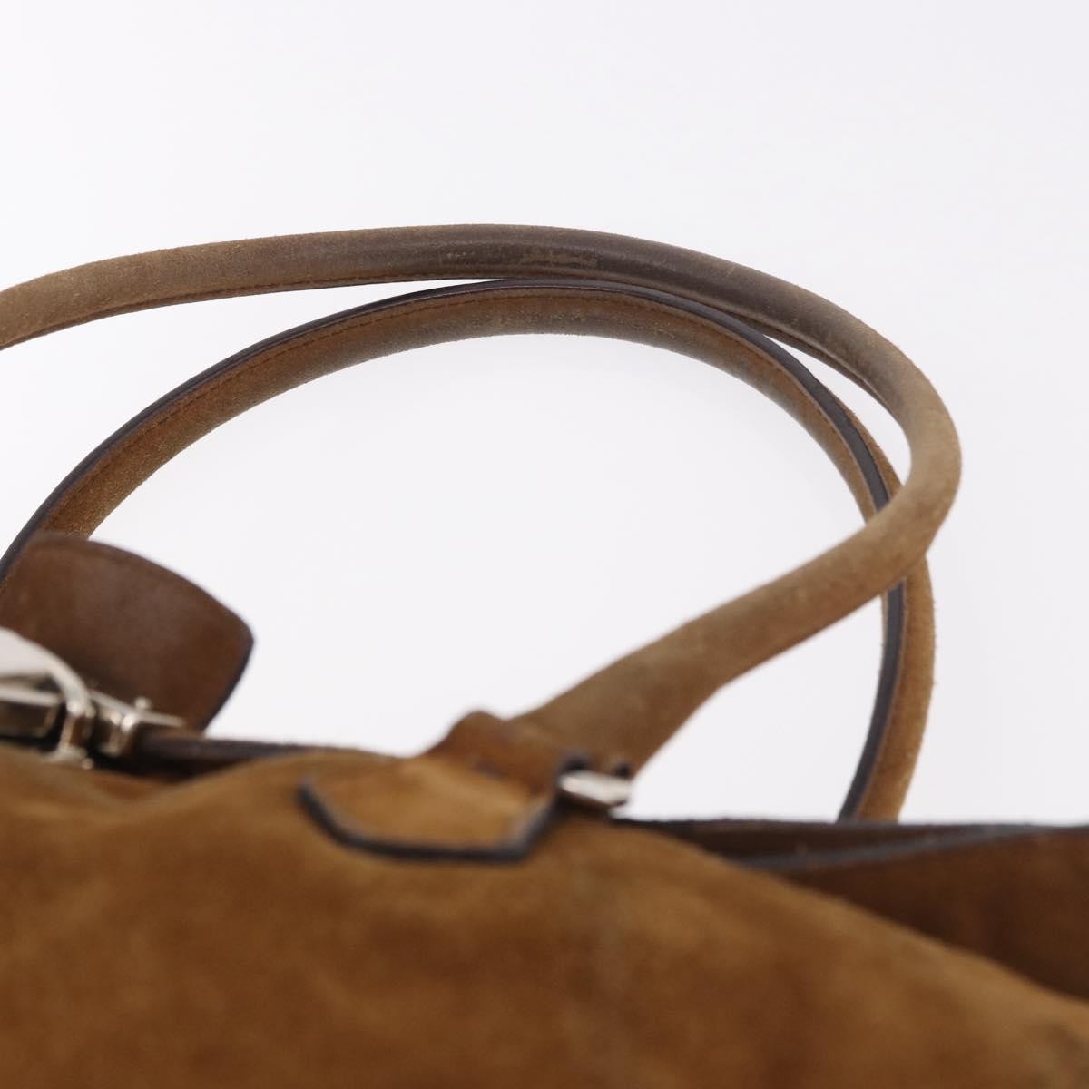 Prada Pushlock Tote Suede Brown Suede Handbag (Pre-Owned)