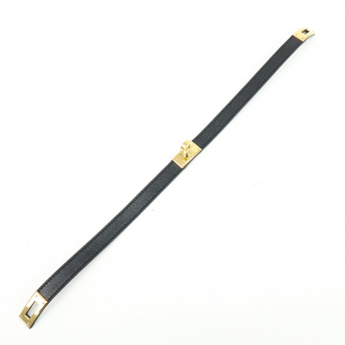Hermes Kelly Double Tour Leather Black Leather Bracelet Jewelry (Pre-Owned)