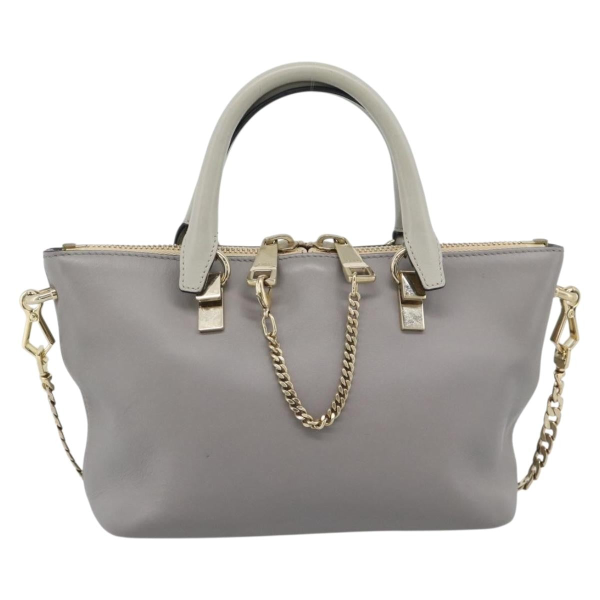 Chloe Bicolor Baylee Satchel Leather Gray Leather Handbag (Pre-Owned)