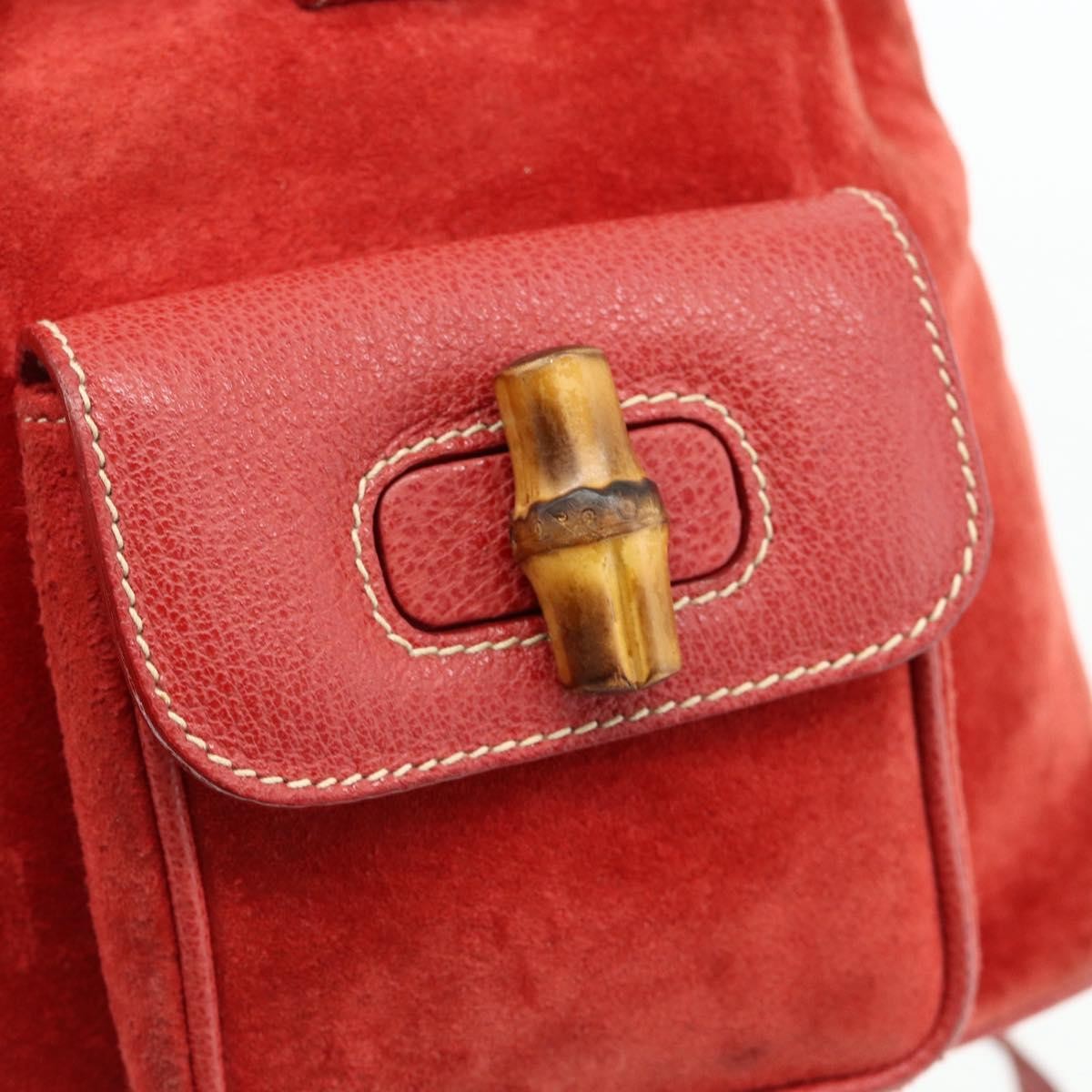 Gucci Gucci Bamboo Daim Red Suede Backpack Bag (Pre-Owned)