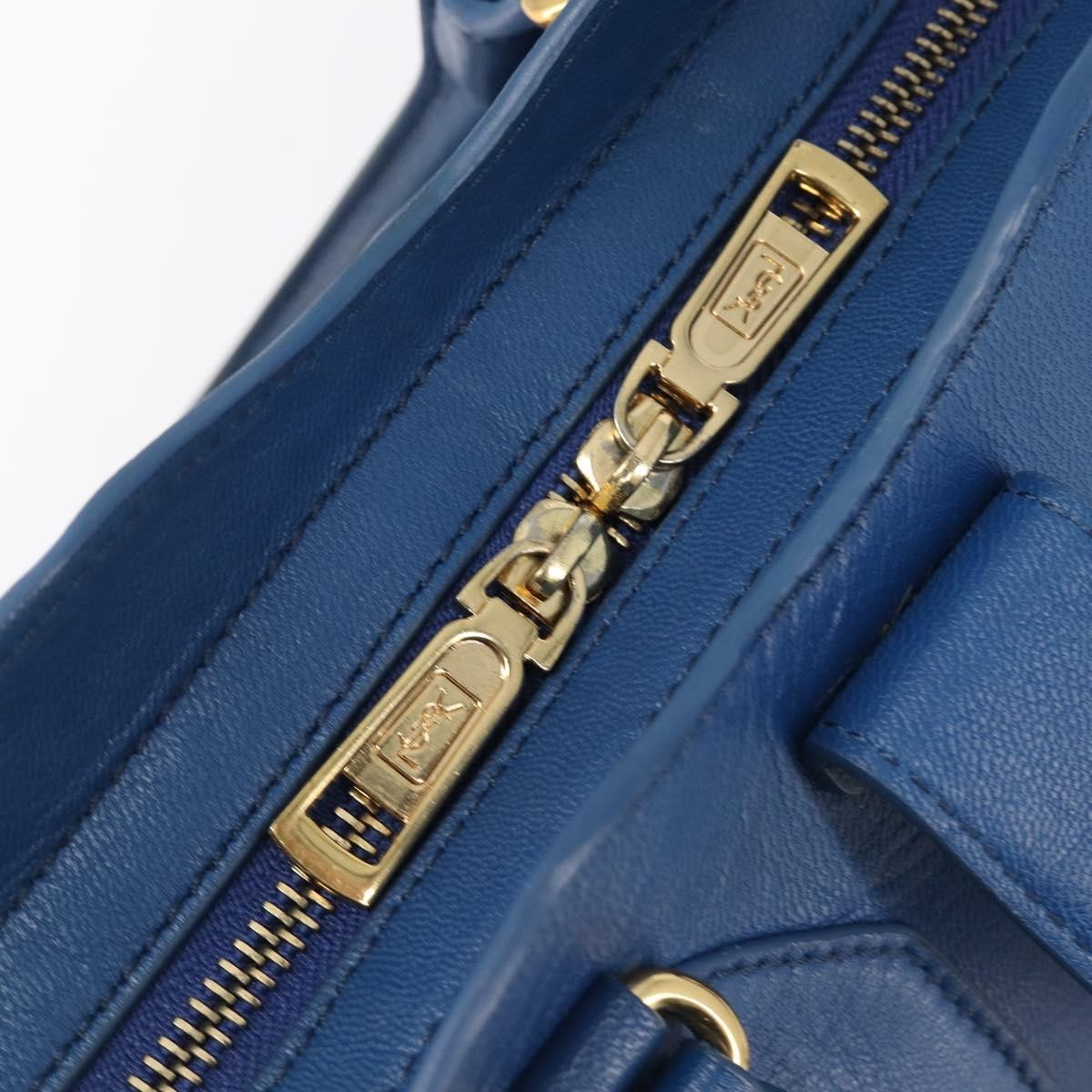 Saint Laurent Chyc Cabas Leather Blue Leather Tote Bag Bag (Pre-Owned)
