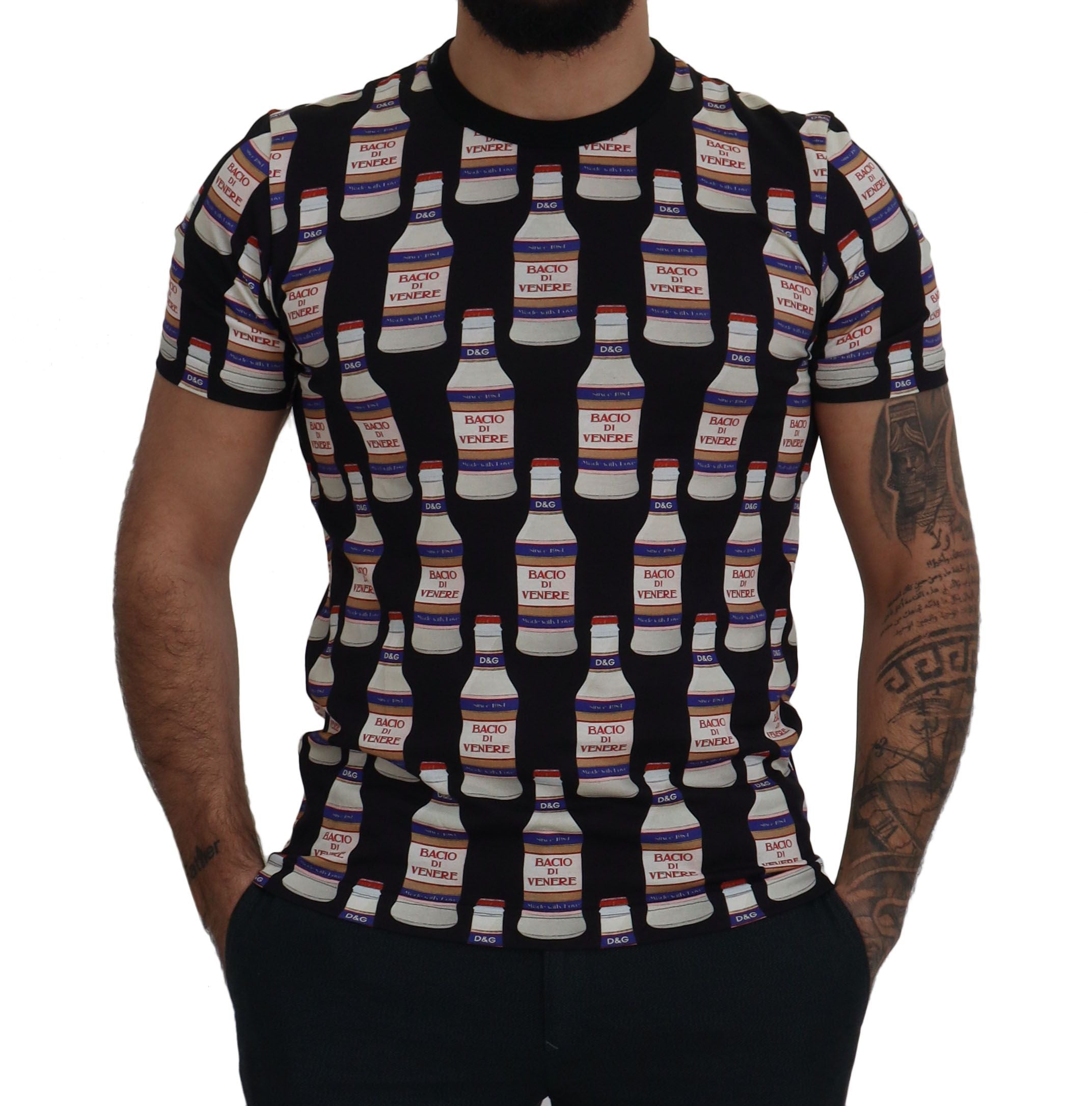 Dolce & Gabbana Black Bacio Di Venere Cotton Crew Men's T-shirt
