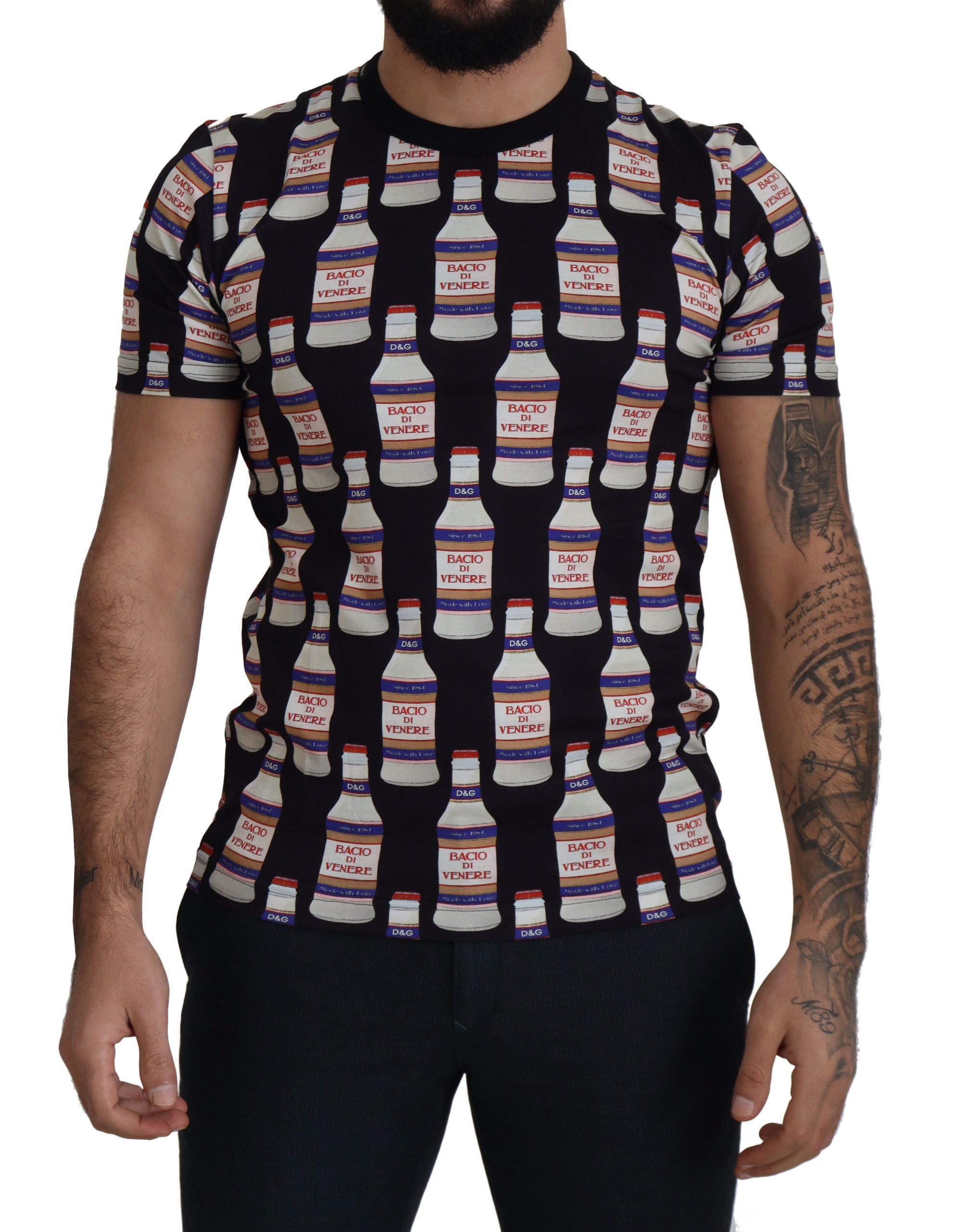 Dolce & Gabbana Black Bacio Di Venere Cotton Crew Men's T-shirt