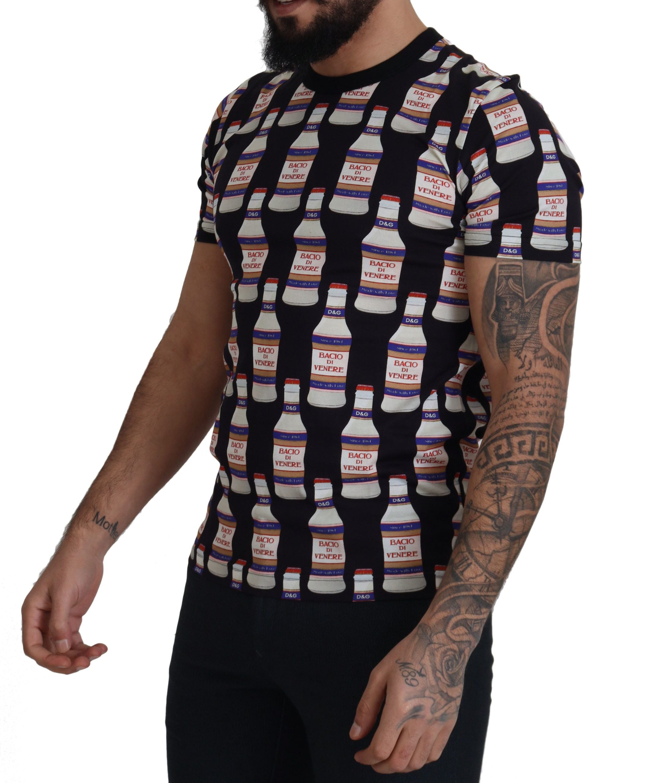 Dolce & Gabbana Black Bacio Di Venere Cotton Crew Men's T-shirt